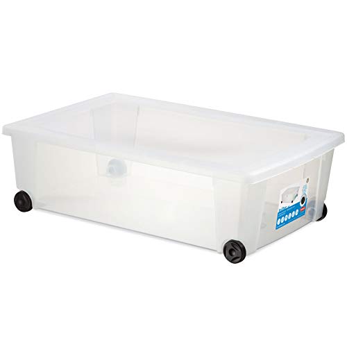 1 x UNTERBETTKOMMODE - Aufbewahrungsbox mit Deckel und Rollen 30 Liter 59x39x18 cm - transparent stapelbar LEBENSMITTELECHT - Rollbox Kunststoff Box Kiste - Plastik Organizer Büro Haushalt Kinderbox von #11