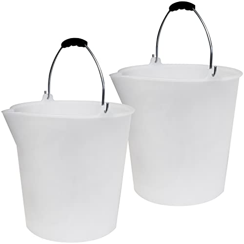 #11 2 x Eimer mit Ausguss und Metall-Henkel - 9 Liter - weiß - LDPE-Kunststoff - Skala | lebensmittelgeeignet - Haushaltseimer Wassereimer Haushalt Küche Bad Camping von #11