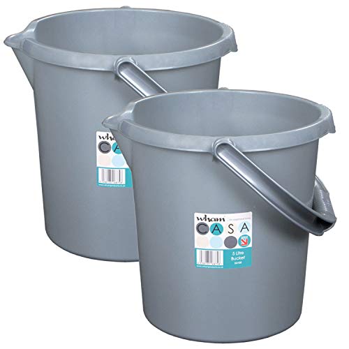 #11 2X Eimer mit Ausguss und Henkel - 5 Liter - grau - Putzeimer Haushalt Küche Bad Camping Kunststoff Eimer Haushaltseimer Wassereimer von #11