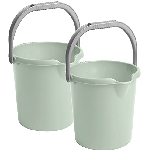 #11 2X Eimer mit Ausguss und Henkel - 5 Liter - grün - Putzeimer Haushalt Küche Bad Camping Kunststoff Eimer Haushaltseimer Wassereimer von #11