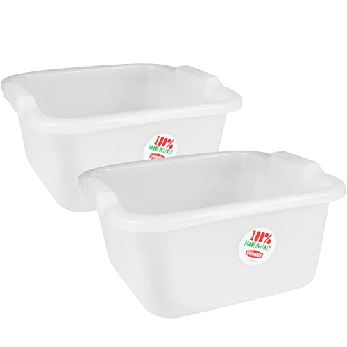 #11 2X Schüssel 16 Liter quadratisch 38x37x18 cm weiß - aus LDPE-Kunststoff Lebensmittelecht - Universal Haushaltsschüssel Waschschüssel Küchenschüssel Spülschüssel Kunststoff Fußbad Pflege - nestbar von #11