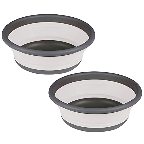 #11 2x Faltbarer Schüssel - rund - 9 Liter - Ø37,5x14 cm - gefaltet 5 cm hoch - grau - Waschschüssel Spülschüssel Wasserschüssel - Kunststoff Spüle von #11
