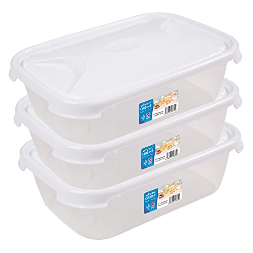 #11 3er Set Vorratsdosen 2,7 Liter mit Deckel - Frischhaltedose - Aufbewahrungsbox - Lebensmittelecht - Transparent - Weiß - Rechteckig von #11