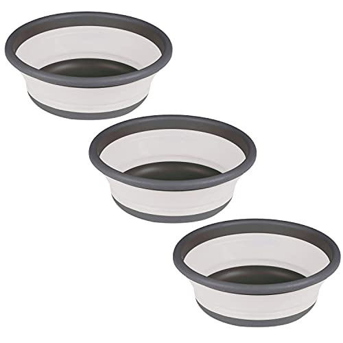#11 3x Faltbarer Schüssel - rund - 9 Liter - Ø37,5x14 cm - gefaltet 5 cm hoch - grau - Waschschüssel Spülschüssel Wasserschüssel - Kunststoff Spüle von #11
