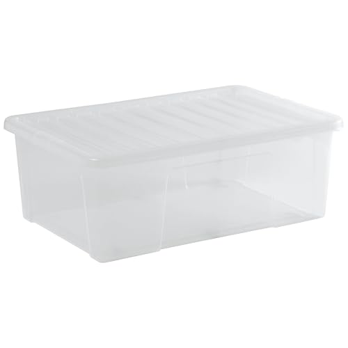 #11 4x AUFBEWAHRUNGSBOX 68 Liter - Aufbewahrungsbox mit Deckel - 71x47x25cm - transparent klar - stapelbar - Kunststoff Box Stapelkiste Unterbettkommode Büro von #11