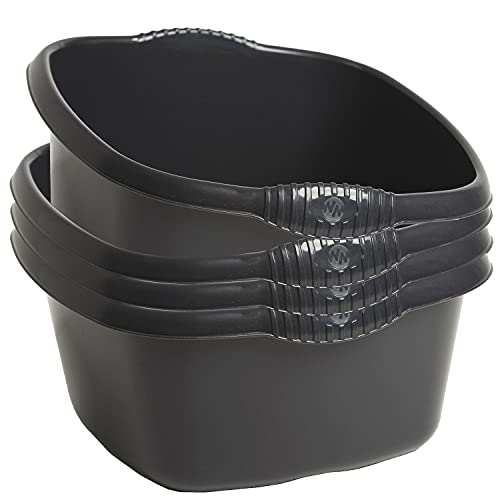 #11 4x Schüssel Set schwarz - 9 Liter - 32x32 cm - quadratisch - Waschschüssel Set Spülschüssel Set Wasserschüssel Set - Lebensmittelecht - Kunststoff Spüle von #11