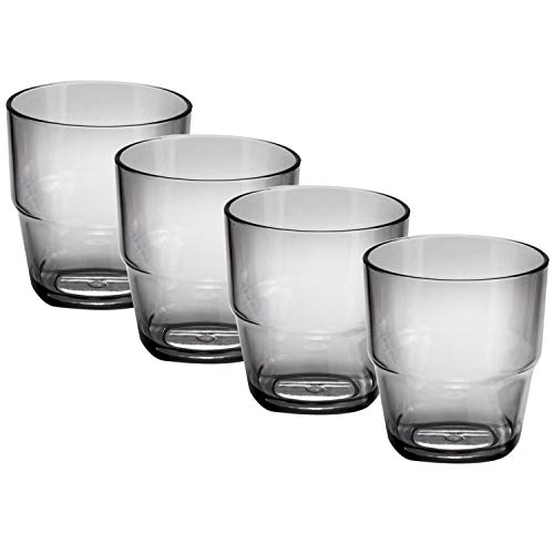 #11 4x Trinkglas grau aus Acryl 230 ml - Campinggeschirr Zubehör Trinkgläser Glas - Picknick Gläser Trinkbecher Kunststoff Wasserglas Partyzubehör Campingküche Kinderglas Kunststoff Kinderbecher von #11