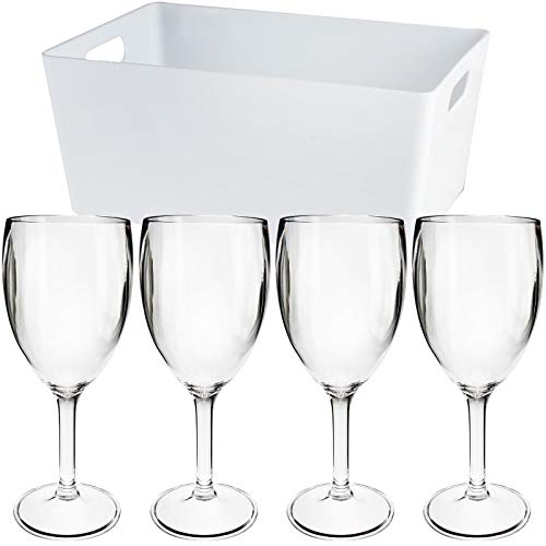 #11 4x Weinglas 290ml Set mit Aufbewahrungsbox Acryl - Weingläser für Camping Küche - Trinkkelch Goblet elegantes Design - Outdoor Partyglas Bruchfest Kunststoff Glas unzerbrechlich Trinkglas Kelch von #11