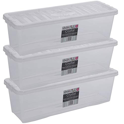 #11 AUFBEWAHRUNGSBOX 18 CM HOCH - 3 Stück für je 52 Musik CDs - Aufbewahrungsbox mit Deckel - 60x20x18cm - transparent klar - stapelbar - Kunststoff Box - Stapelkiste Unterbettkommode von #11