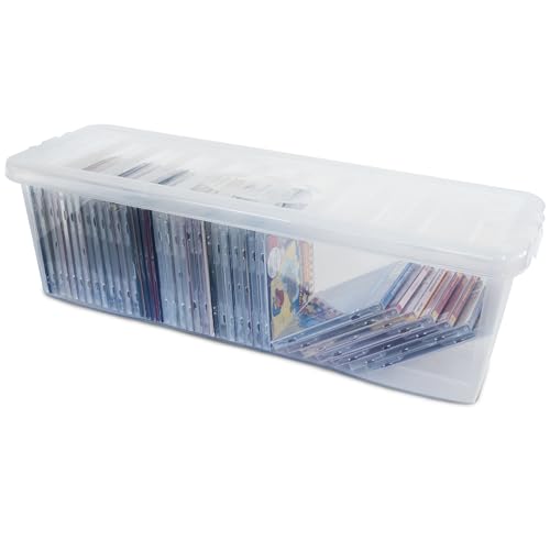 #11 AUFBEWAHRUNGSBOX 18 CM HOCH - für 52 Musik CDs - Aufbewahrungsbox mit Deckel 1 Stück - 60x20x18cm - transparent klar - stapelbar - Kunststoff Box Stapelkiste Unterbettkommode Büro von #11