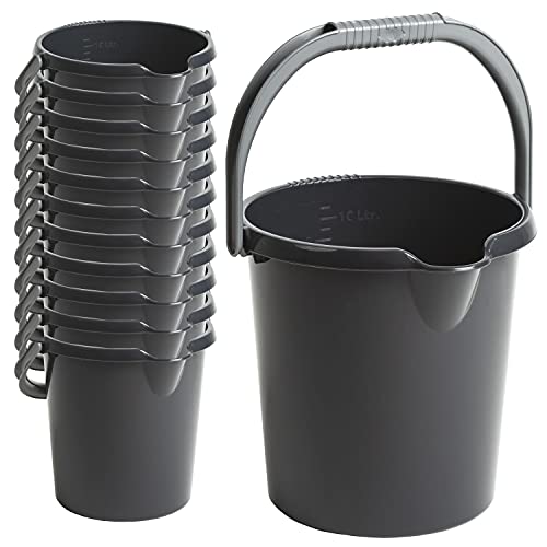 12x Eimer mit Ausguss und Henkel - 10 Liter - schwarz - Putzeimer Haushalt Küche Bad Camping Kunststoff Eimer Haushaltseimer Wassereimer von #11