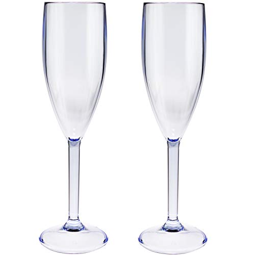 2 x Acryl Champagner Fluter Sektglas 150 ml BLAU klar - Gläser - Champagnerglas für Camping Küche - Trinkkelch Goblet - elegantes Design - Outdoor Partyglas - Bruchfest Kunststoff Glas Kelch bruchfest von #11