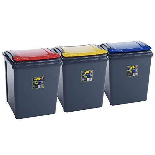 3 Stück Mülleimer mit Deckel 50 Liter - GELB ROT BLAU - Recycling Mülltrennung Abfalleimer Abfallbehälter Müll rechteckig Abfallsammler Kunststoff Eimer Mülltonne Schmal Müllsackhalterung Papierkorb von #11