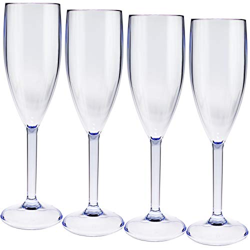 4 x Acryl Champagner Fluter Sektglas 150 ml BLAU klar - Gläser - Champagnerglas für Camping Küche - Trinkkelch Goblet - elegantes Design - Outdoor Partyglas - Bruchfest Kunststoff Glas Kelch bruchfest von #11