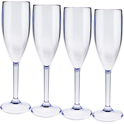 4 x Acryl Champagner Fluter Sektglas 150 ml BLAU klar - Gläser - Champagnerglas für Camping Küche - Trinkkelch Goblet - elegantes Design - Outdoor Partyglas - Bruchfest Kunststoff Glas Kelch bruchfest von #11