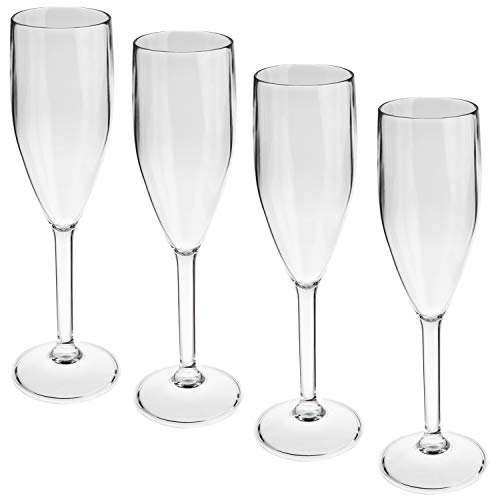 4 x Acryl Champagner Fluter Sektglas 150 ml - Gläser glasklar - Champagnerglas für Camping Küche - Trinkkelch Goblet elegantes Design Outdoor Partyglas Bruchfest Kunststoff Glas Kelch bruchfest klar von #11