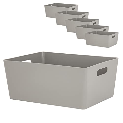 6 x Ordnungsbox - 15 cm hoch - Taupe - 26 x 35 cm - DINA4-Format - - Ordnungskorb - Regalorganizer Wandregal Organizerbox - Ordnungssystem Kunststoff - Aufbewahrung Bad Korb Schrank Schreibtisch von #11