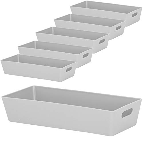 6x Ordnungsboxen - 5 cm hoch - GRAU - 25x11x5cm - 1 Liter - Ordnungskorb - Schubladenorganizer Schublade - Organizerbox - Ordnungssystem Kunststoff - Aufbewahrung Bad Korb Schrank Schreibtisch Kiste von #11