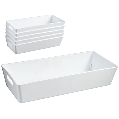 6x Ordnungsboxen - 5 cm hoch - WEIß - 25x11x5cm - 1 Liter - Ordnungskorb - Schubladenorganizer Schublade - Organizerbox - Ordnungssystem Kunststoff - Aufbewahrung Bad Korb Schrank Schreibtisch Kiste von #11