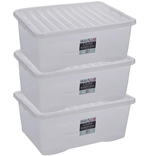 #11 Aufbewahrungsbox mit Click-Deckel - 3 Stück 45 Liter - 60x40x25cm - transparent klar - stapelbar - Kunststoff Box Kiste Plastik Behälter Organizer Büro Spielzeugkiste Stapelkiste von #11