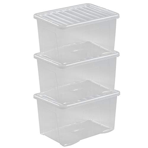 #11 Aufbewahrungsbox mit Click-Deckel - 3 Stück 60 Liter - ARCHIVBOX - 60x40x33cm - transparent klar - stapelbar - Kunststoff Box Kiste Plastik Behälter Organizer Büro Spielzeugkiste von #11