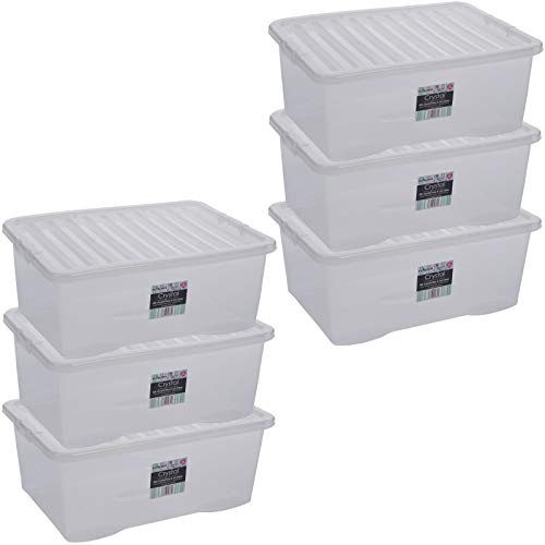 #11 Aufbewahrungsbox mit Click-Deckel - 6 Stück 45 Liter - 60x40x25cm - transparent klar - stapelbar - Kunststoff Box Kiste Plastik Behälter Organizer Büro Spielzeugkiste Stapelkiste von #11