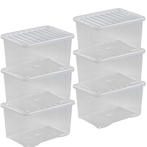 #11 Aufbewahrungsbox mit Click-Deckel - 6 Stück 60 Liter - ARCHIVBOX - 60x40x33cm - transparent klar - stapelbar - Kunststoff Box Kiste Plastik Behälter Organizer Büro Spielzeugkiste von #11