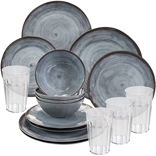 Melamin Camping Geschirrset für 4 Personen - 16 Teile - mit Trinkgläsern klar 630 ml - grau Essgeschirr modernes Campinggeschirr Tafelgeschirr Outdoor Melamin Camping Geschirrset für 4 Personen - 16 Teile - mit Trinkgläsern klar 630 ml - grau Essgeschirr modernes Campinggeschirr Tafelgeschirr Outdoor von #11
