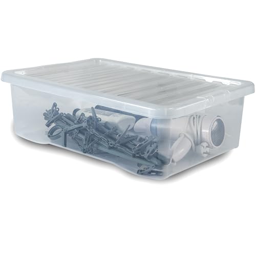 #11 UNTERBETTKOMMODE 18 CM HOCH - 1 Stück 32 Liter - Aufbewahrungsbox mit Deckel - 60x40x18cm - transparent klar - stapelbar - Kunststoff Box Organizer Stapelkiste Haushalt Kinderzimmer von #11