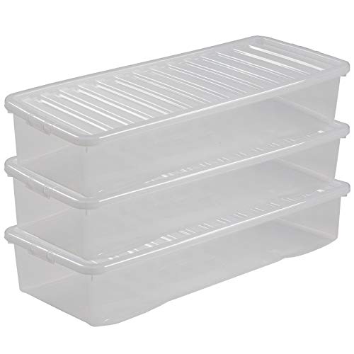 #11 UNTERBETTKOMMODE 18 CM HOCH - 3 Stück 55 Liter - Aufbewahrungsbox mit Deckel - 99x40x18cm - transparent klar - stapelbar - Kunststoff Box Organizer Stapelkiste Haushalt Kinderzimmer von #11