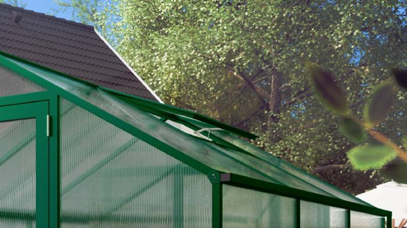 KGT zusätzliches Dachfenster inkl. automatischem Fensterheber für Gewächshaus Iris, Nelke, Dahlie (16 mm Verglasung), tannengrün (RAL 6009) von KGT