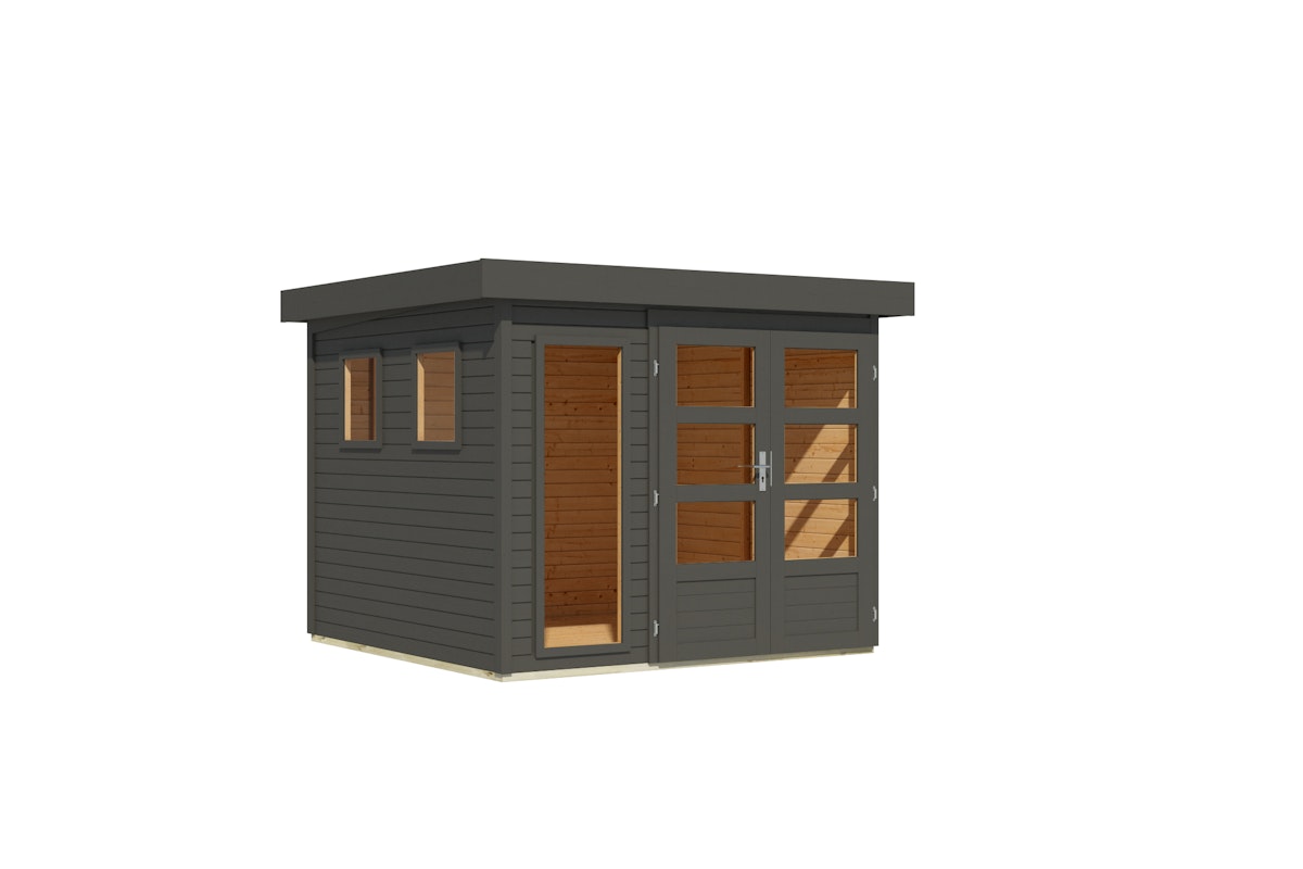 Karibu Gartenhaus Lahar 3,5/5/6 - 19 mm Außen komplett in terragrau lackiert 242 x 246 cm (Lahar 3,5) von Karibu