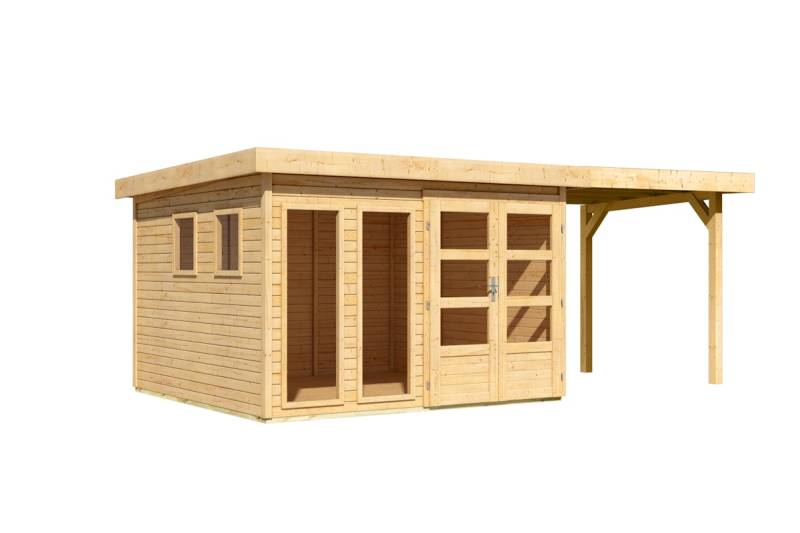 Karibu Gartenhaus Lahar 3,5/5/6 mit 240 cm Schleppdach -19 mm naturbelassen 302 x 306 cm (Lahar 6) + B 240 cm Schleppdach - 50% Rabatt auf Dacheindeckung von Karibu