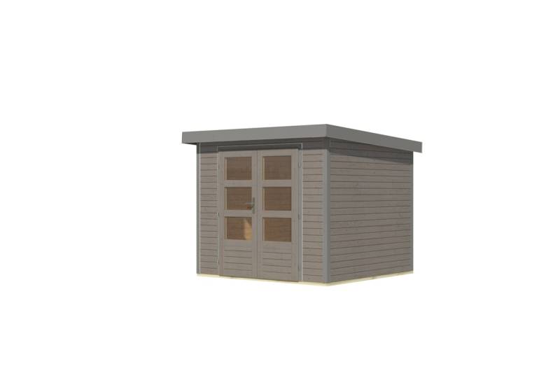 Karibu Metall-Holzgartenhaus Hybridhaus Jupiter A/B/C/D - 19 mm/0,75 mm Holz-Ausführung: wassergrau Blech-Ausführung: graualuminium 242 x 217 cm (Jupiter 3) von Karibu