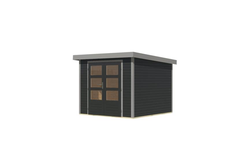 Karibu Metall-Holzgartenhaus Hybridhaus Jupiter A/B/C/D - 19 mm/0,75 mm Holz-Ausführung: anthrazit Blech-Ausführung: graualuminium 242 x 242 cm (Jupiter 3,5) von Karibu