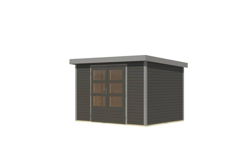 Karibu Metall-Holzgartenhaus Hybridhaus Jupiter A/B/C/D - 19 mm/0,75 mm Holz-Ausführung: terragrau Blech-Ausführung: graualuminium 302 x 217 cm (Jupiter 4) von Karibu