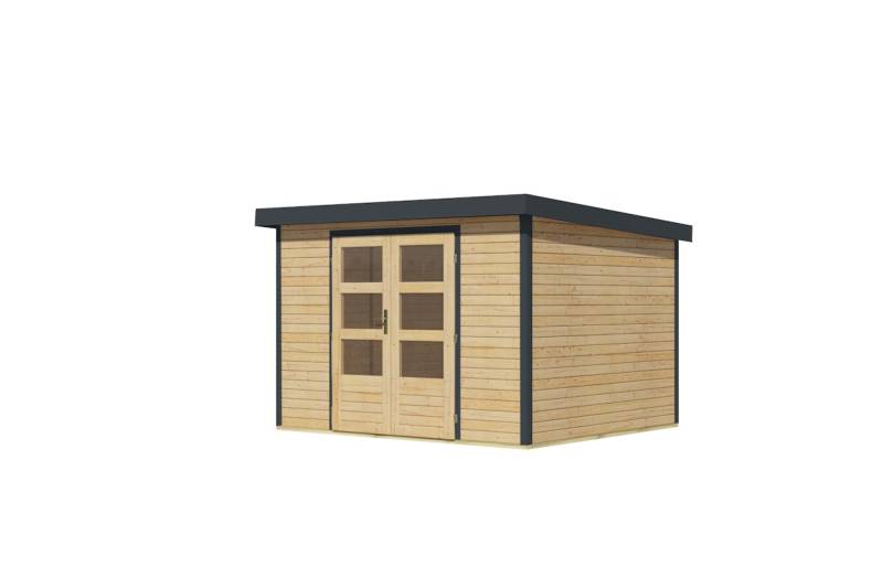 Karibu Metall-Holzgartenhaus Hybridhaus Jupiter A/B/C/D - 19 mm/0,75 mm Holz-Ausführung: naturbelassen Blech-Ausführung: anthrazit 302 x 242 cm (Jupiter 5) von Karibu