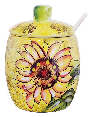 Keramik-Sonnenblumen-Vorratsdose mit Deckel und Löffel, handbemalt Keramik-Sonnenblumen-Vorratsdose mit Deckel und Löffel, handbemalt von 123Arts