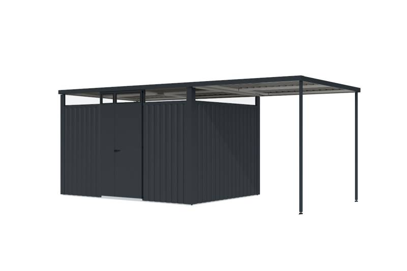 Karibu Metallgerätehaus Østen 3 + B 225 cm Anbaudach anthrazit Doppeltür von Karibu
