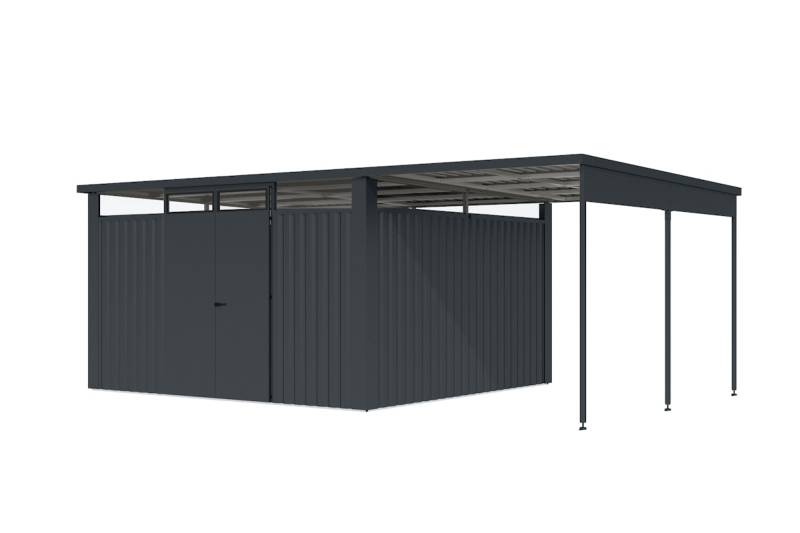Karibu Metallgerätehaus Østen 4 + B 225 cm Anbaudach anthrazit Doppeltür von Karibu