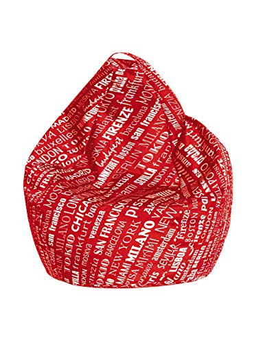 Sitzsack mit Schriftmuster, rot und weiß, Maße 80 x 120 x 80 cm von 13 CASA