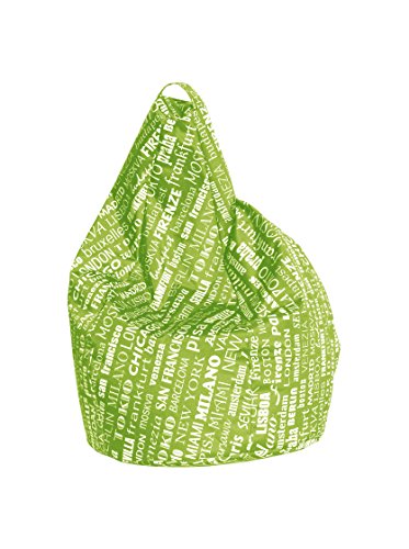 Sitzsack mit Schriftzugmuster, grün und weiß, Maße 80 x 120 x 80 cm von 13 CASA