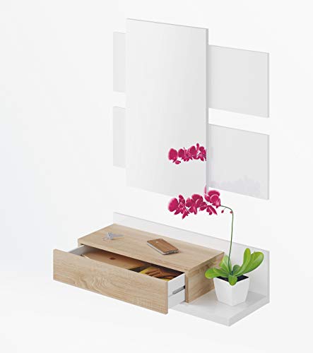13Casa Eingangsmöbel mit Schublade und Spiegel, Nussbaum und glänzend weiß, Maße 75 x 90 x 29 cm von Habitdesign