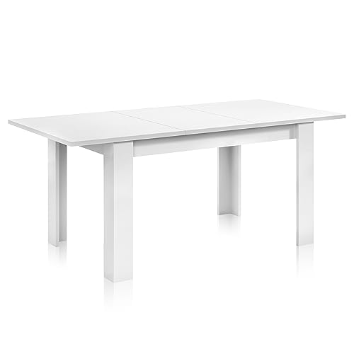Ausziehbarer Esstisch, glänzend weiße Farbe, Maße 140 x 78 x 90 cm von Habitdesign