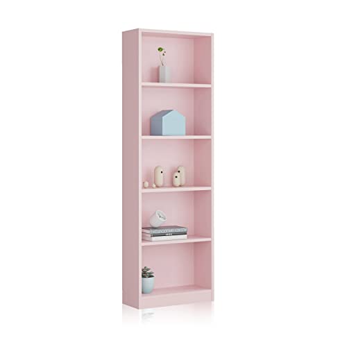 Lineares Bücherregal mit fünf Regalen, rosa Farbe, Maße 52 x 180 x 25 cm von LOUNGITUDE