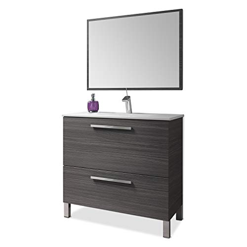 Waschtischunterschrank mit zwei Schubladen und einem gerahmten Spiegel, Farbe Aschgrau, 80 x 80 x 45 cm. von ARKITMOBEL