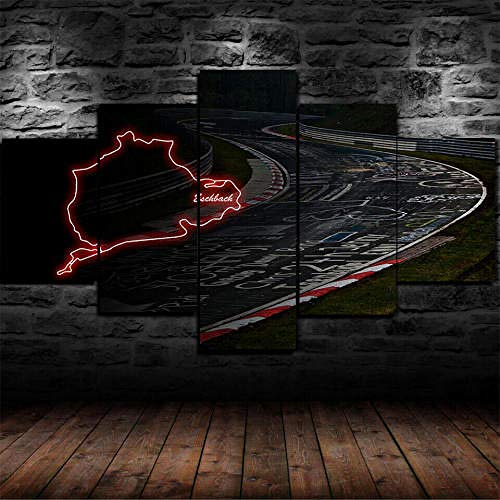 13Tdfc 5 Teilig Leinwand Wanddeko Gerahmte Rallye-Rennstrecke Auf Dem Nürburgring Malerei Leinwanddrucke Geschenk 5 Stück Leinwand Bilder Moderne Wandbilder XXL Wohnzimmer Wohnkultur 150X80Cm Rahmen von 13Tdfc