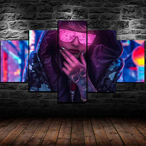 13Tdfc 5 Teilig Leinwand Wanddeko Gerahmte Sci Fi Cyberpunk Tattoo Girl Hoodie Malerei Leinwanddrucke Geschenk 5 Stück Leinwand Bilder Moderne Wandbilder XXL Wohnzimmer Wohnkultur 150X80Cm Rahmen von 13Tdfc