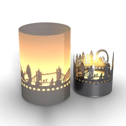 London Skyline Tube Teelicht Schattenspiel - Magisches Souvenir für London Fans, projiziert Silhouette der Skyline, Atmosphäre im Kerzenschein von 13gramm