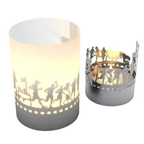 Marathon Windlicht Schattenspiel in der Geschenk-Box, 3D Edelstahl Aufsatz für Kerze inkl. Kerze, Projektionsschirm von 13gramm
